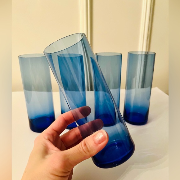 Other - 5 x Blue retro Cocktail Collins glasses